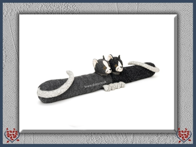 GREY AND BLACK CAT TWINS DRAUGHT EXCLUDER | Doorstops & Draught Excluders