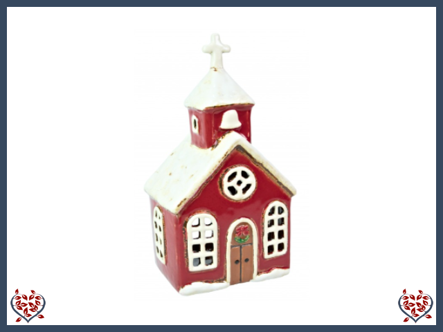 CERAMIC CHRISTMAS CHURCH TEALIGHT | Ceramic