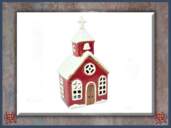 CERAMIC CHRISTMAS CHURCH TEALIGHT | Ceramic