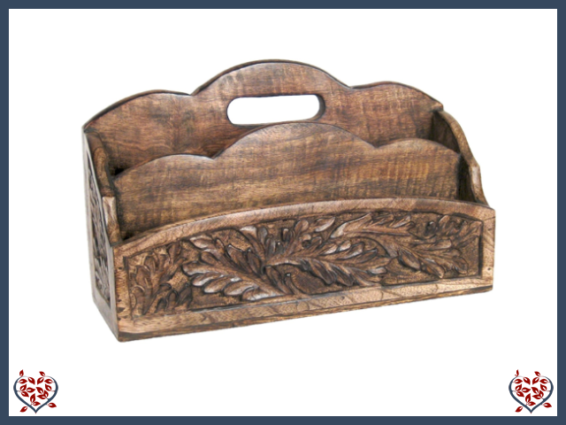 LEAF DESIGN CARVED LETTER RACK | Wooden Accessories