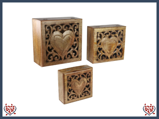 SQUARE HEART CUTWORK BOX - WOODEN BOX | Wooden Boxes & Bowls - Paul Martyn Interiors