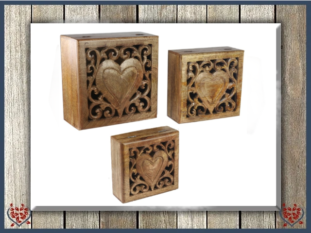 SQUARE HEART CUTWORK BOX - WOODEN BOX | Wooden Boxes & Bowls - Paul Martyn Interiors