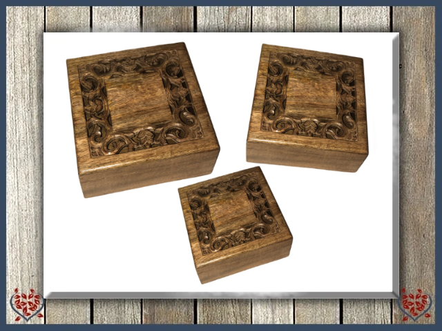 SQUARE CUTWORK BOXES BURNT FINISH - WOODEN BOX | Wooden Boxes & Bowls