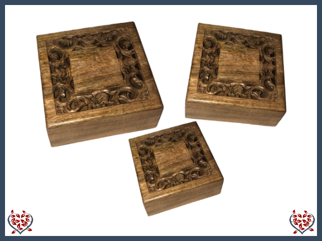 SQUARE CUTWORK BOXES BURNT FINISH - WOODEN BOX | Wooden Boxes & Bowls