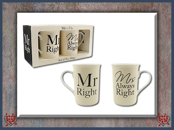 MR AND MRS RIGHT MUGS SET ~ FINE CHINA MUG | Mugs