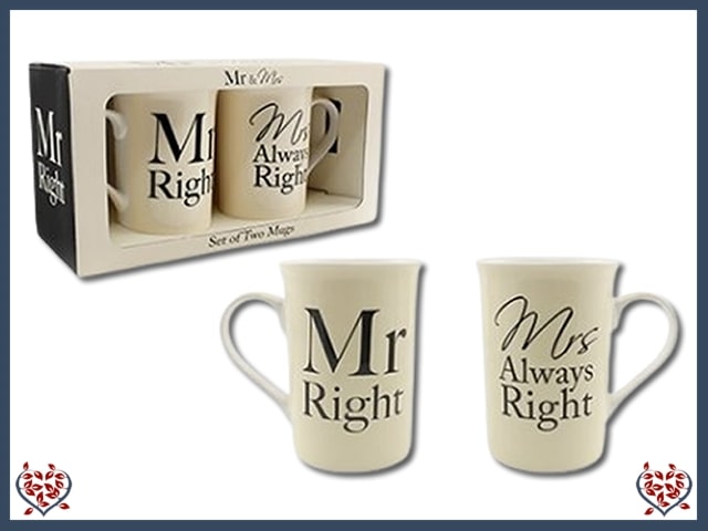 MR AND MRS RIGHT MUGS SET ~ FINE CHINA MUG | Mugs