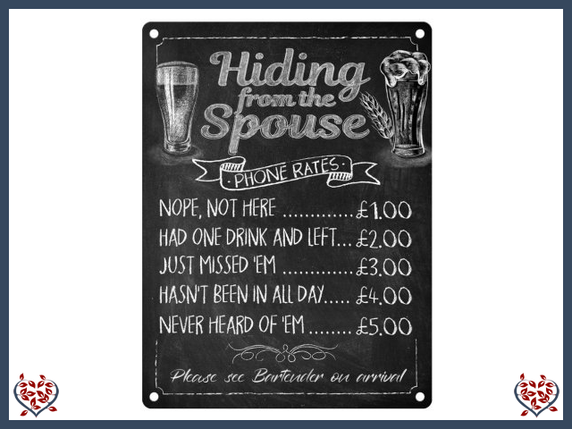 HIDING FROM THE SPOUSE ~ METAL SIGN | Wall Decor