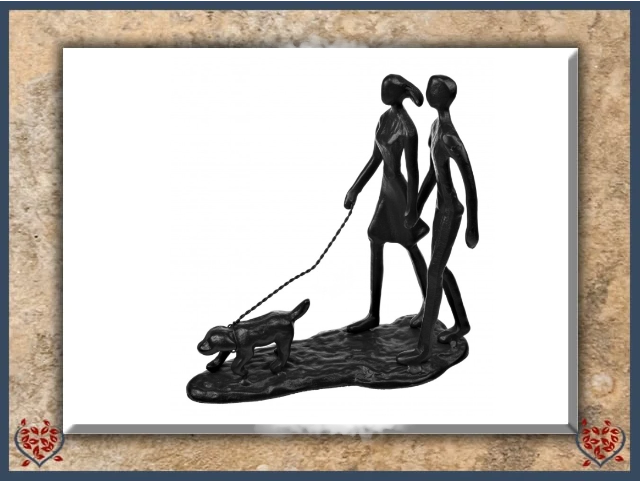COUPLE WALKING THE DOG ~ METAL FIGURINE | Figurine