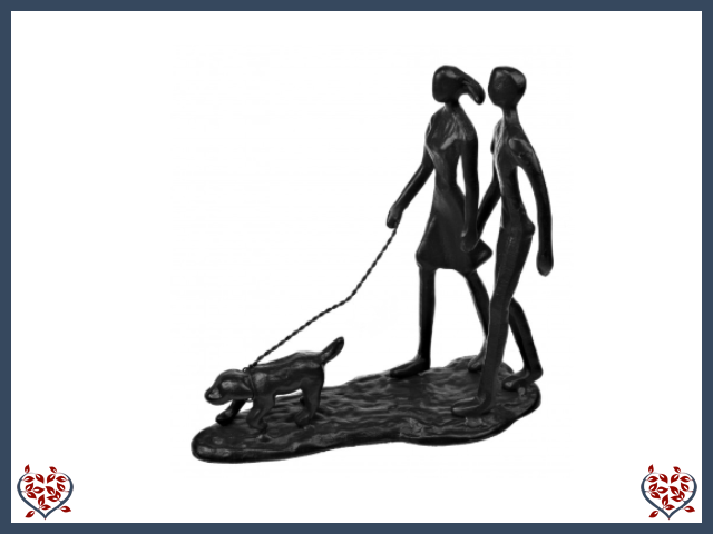 COUPLE WALKING THE DOG ~ METAL FIGURINE | Figurine
