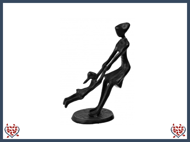 MOTHER SPINNING CHILD ~ METAL FIGURINE | Figurine