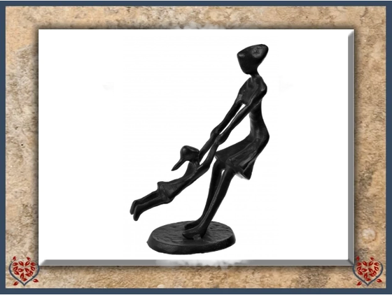 MOTHER SPINNING CHILD ~ METAL FIGURINE | Figurine