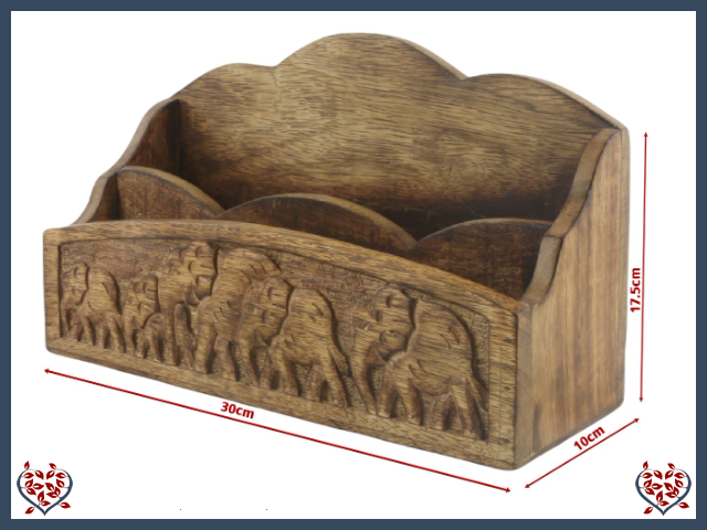 CARVED LETTER RACK (ELEPHANT) 30CM | Wooden Accessories