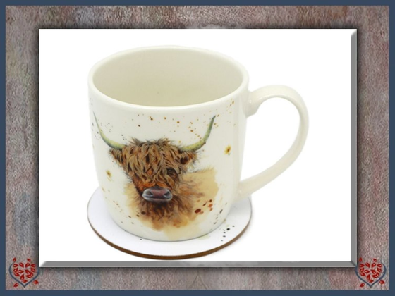 JAN PASHLEY HIGHLAND COW MUG AND COASTER SET | Mugs