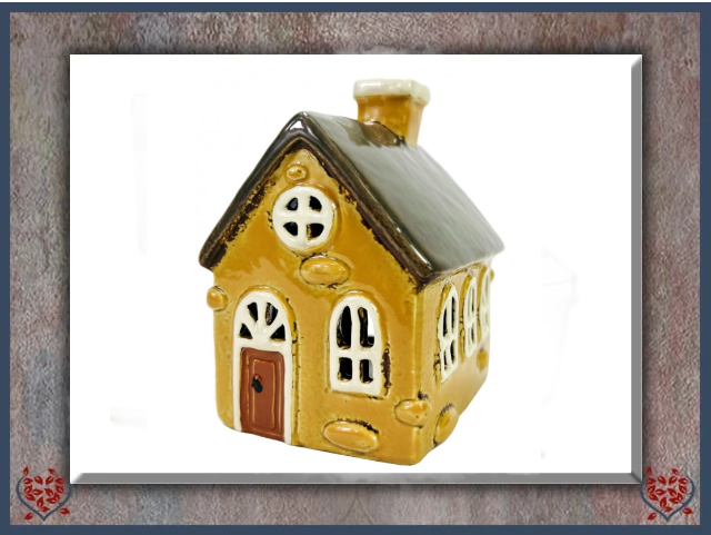 CERAMIC TEALIGHT COTTAGE ~ MUSTARD | Ceramic