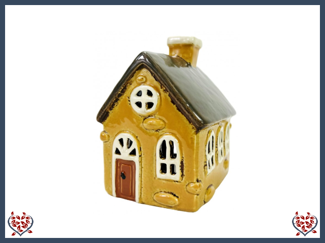 CERAMIC TEALIGHT COTTAGE ~ MUSTARD | Ceramic