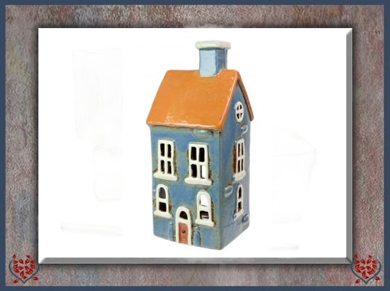 CERAMIC TEALIGHT HOUSE ~ BLUE | Ceramic