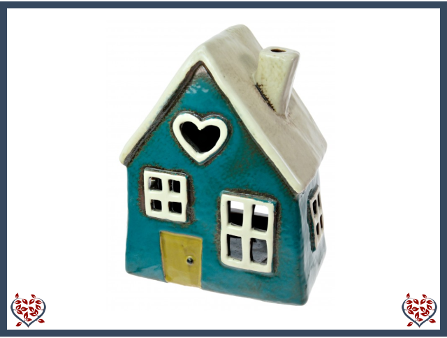 CERAMIC TEALIGHT HOUSE ~ BLUE | Ceramic