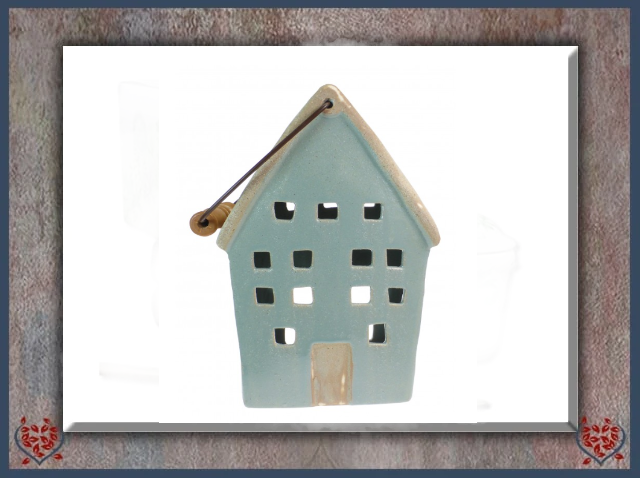 CERAMIC TEALIGHT HOUSE ~ BLUE | Ceramic