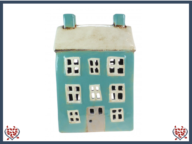 CERAMIC TEALIGHT HOUSE ~ TEAL GREEN | Ceramic