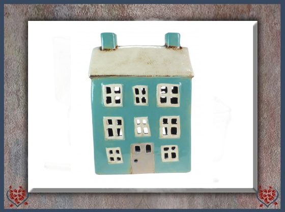 CERAMIC TEALIGHT HOUSE ~ TEAL GREEN | Ceramic