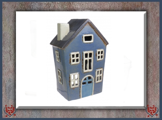 CERAMIC TEALIGHT HOUSE ~ BLUE | Ceramic