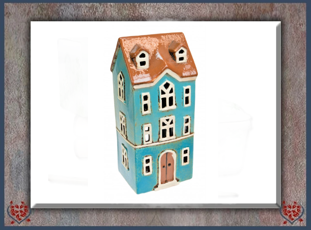 CERAMIC TEALIGHT HOUSE ~ TWO TONE BLUE | Ceramic