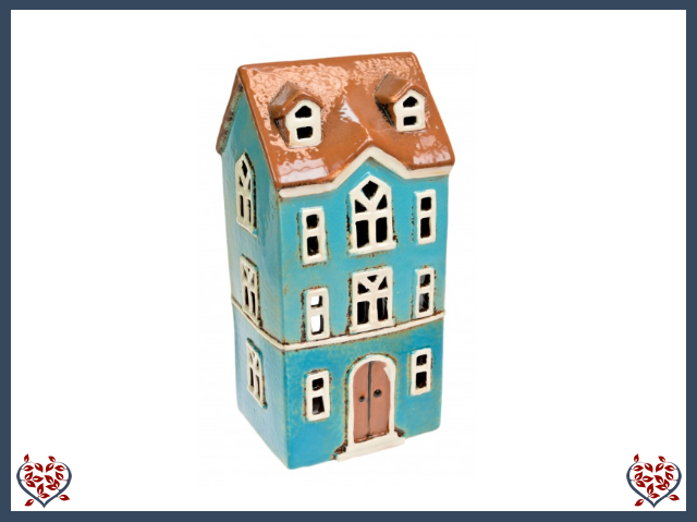 CERAMIC TEALIGHT HOUSE ~ TWO TONE BLUE | Ceramic