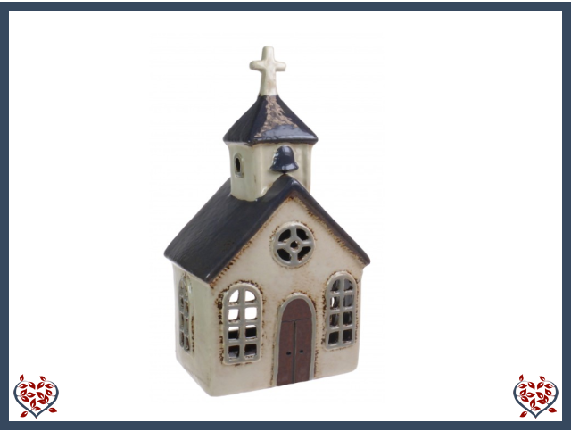 CERAMIC TEALIGHT CHURCH ~ CREAM | Ceramic