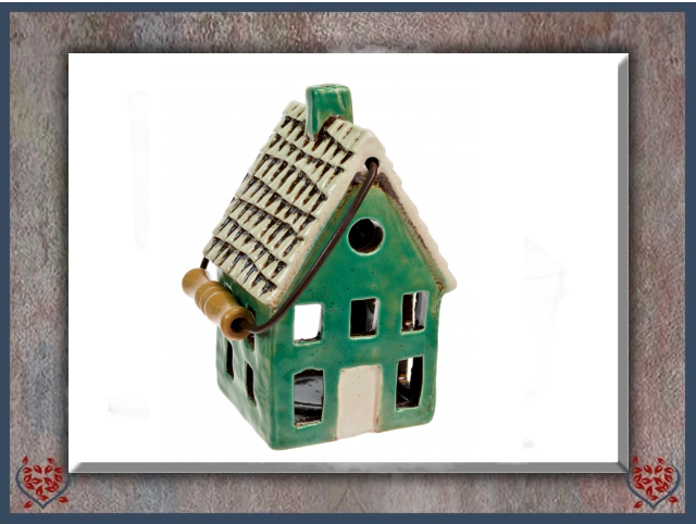 CERAMIC TEALIGHT HOUSE ~ GREEN | Ceramic