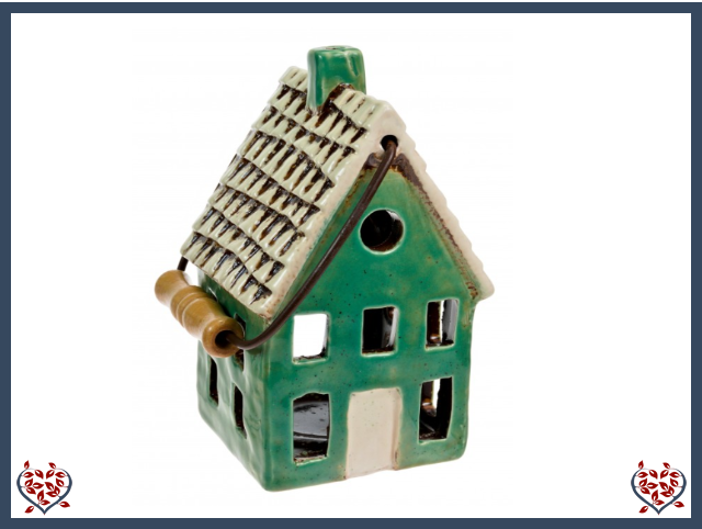 CERAMIC TEALIGHT HOUSE ~ GREEN | Ceramic