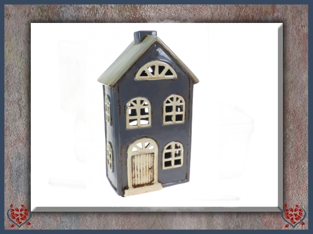 CERAMIC TEALIGHT COTTAGE ~ GREY | Ceramic
