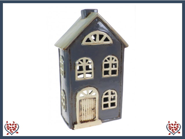 CERAMIC TEALIGHT COTTAGE ~ GREY | Ceramic