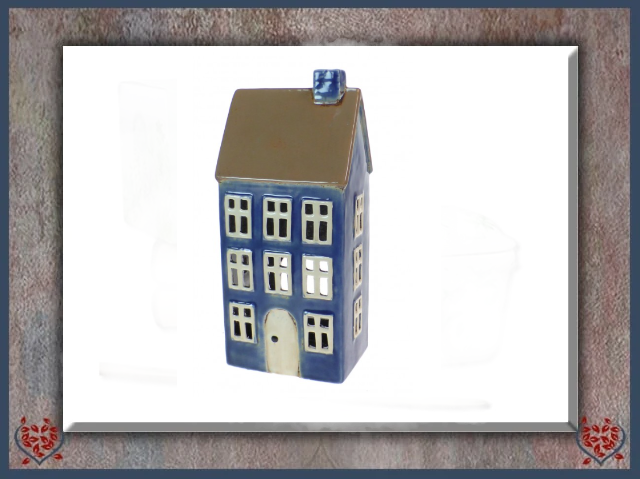 CERAMIC TEALIGHT COTTAGE ~ BLUE | Ceramic