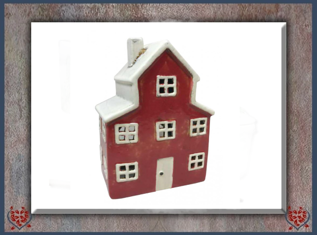CERAMIC TEALIGHT 3 STOREY HOUSE ~ RED | Ceramic