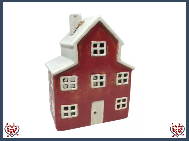 CERAMIC TEALIGHT 3 STOREY HOUSE ~ RED | Ceramic