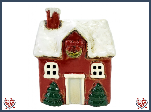 CERAMIC TEALIGHT CHRISTMAS TREE COTTAGE ~ RED | Ceramic