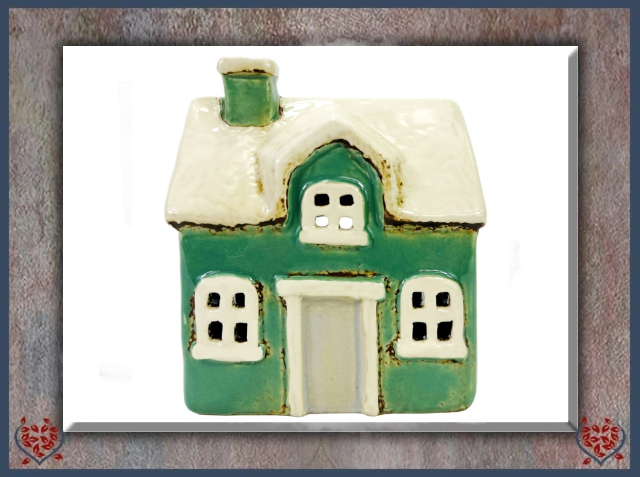 CERAMIC TEALIGHT COTTAGE ~ GREEN | Ceramic