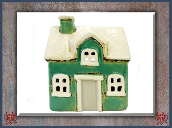 CERAMIC TEALIGHT COTTAGE ~ GREEN | Ceramic