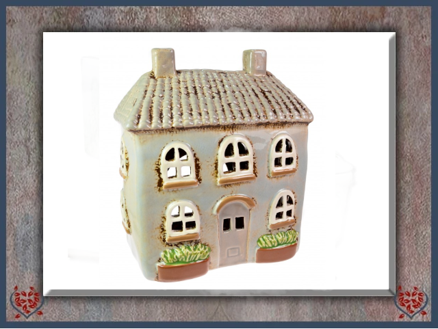 CERAMIC TEALIGHT HOUSE ~ GREY | Ceramic