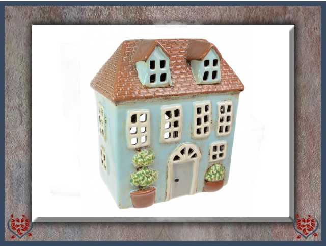 CERAMIC TEALIGHT HOUSE ~ LIGHT BLUE | Ceramic
