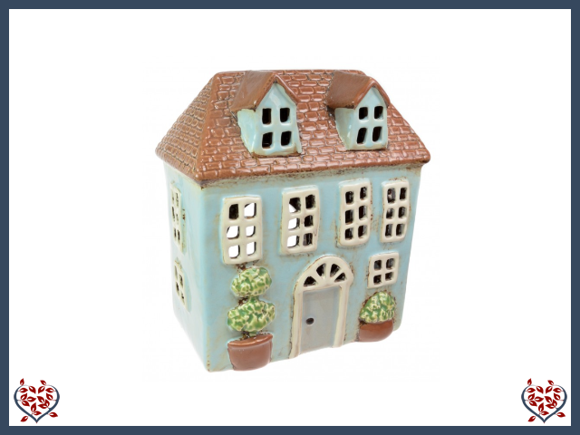 CERAMIC TEALIGHT HOUSE ~ LIGHT BLUE | Ceramic