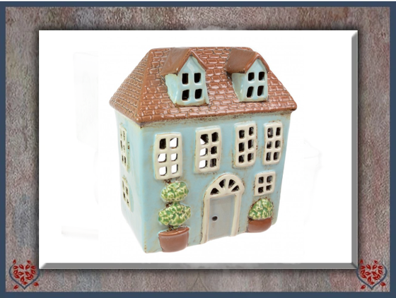 CERAMIC TEALIGHT HOUSE ~ LIGHT BLUE | Ceramic