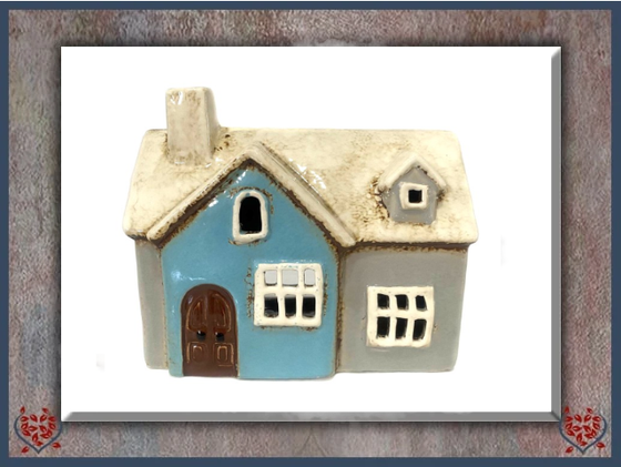 CERAMIC TEALIGHT HOUSE ~ BLUE | Ceramic