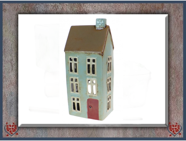 CERAMIC TEALIGHT HOUSE ~ LIGHT BLUE | Ceramic