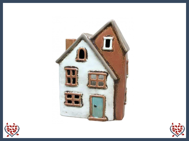 CERAMIC TEALIGHT HOUSE ~ CREAM/RUST | Ceramic