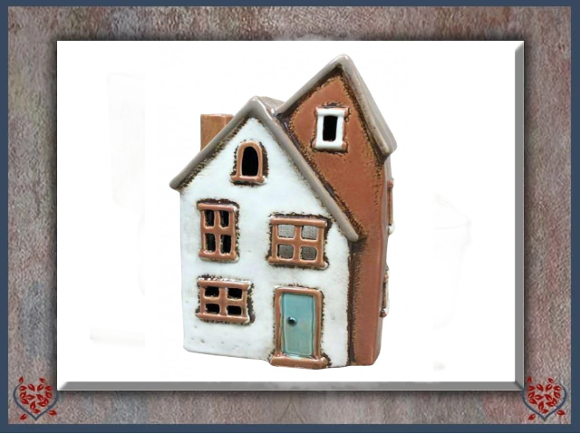 CERAMIC TEALIGHT HOUSE ~ CREAM/RUST | Ceramic