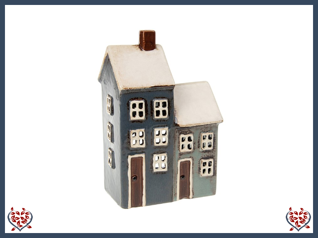 CERAMIC TEALIGHT VILLAGE TWO HOUSE ~ GREY | Ceramic