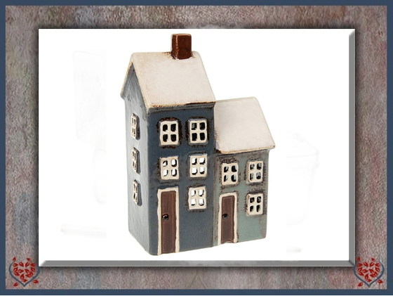 CERAMIC TEALIGHT VILLAGE TWO HOUSE ~ GREY | Ceramic