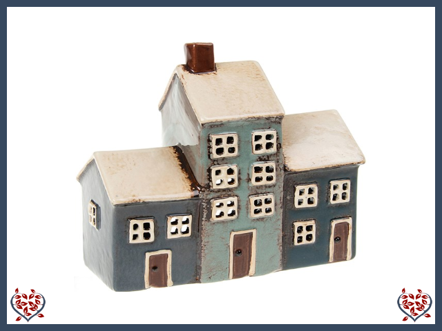 CERAMIC TEALIGHT VILLAGE THREE HOUSE ~ GREY | Ceramic