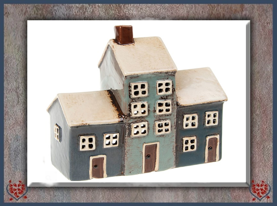 CERAMIC TEALIGHT VILLAGE THREE HOUSE ~ GREY | Ceramic